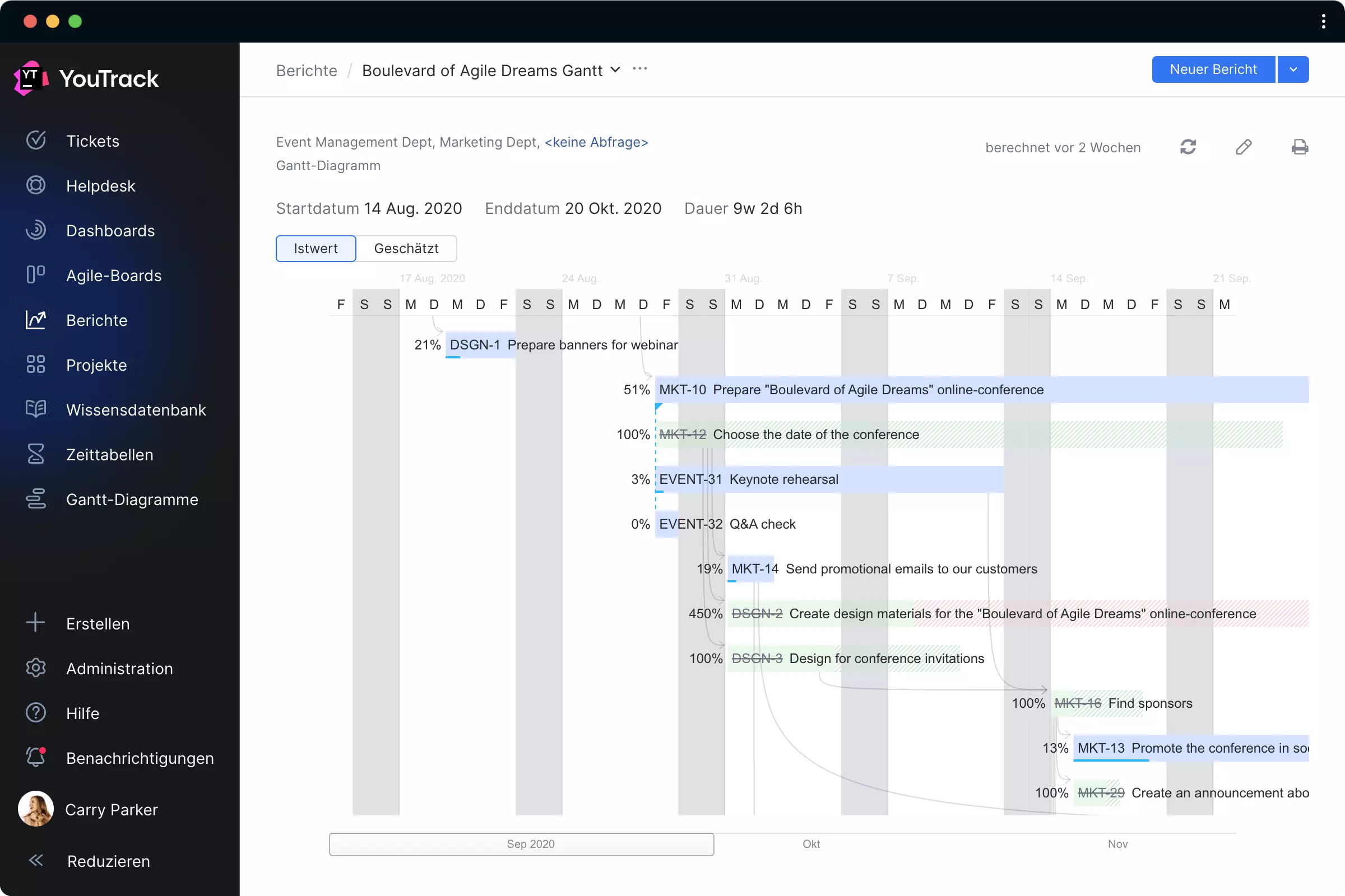 Visualisierung von Abhängigkeiten mit Gantt-Diagrammen