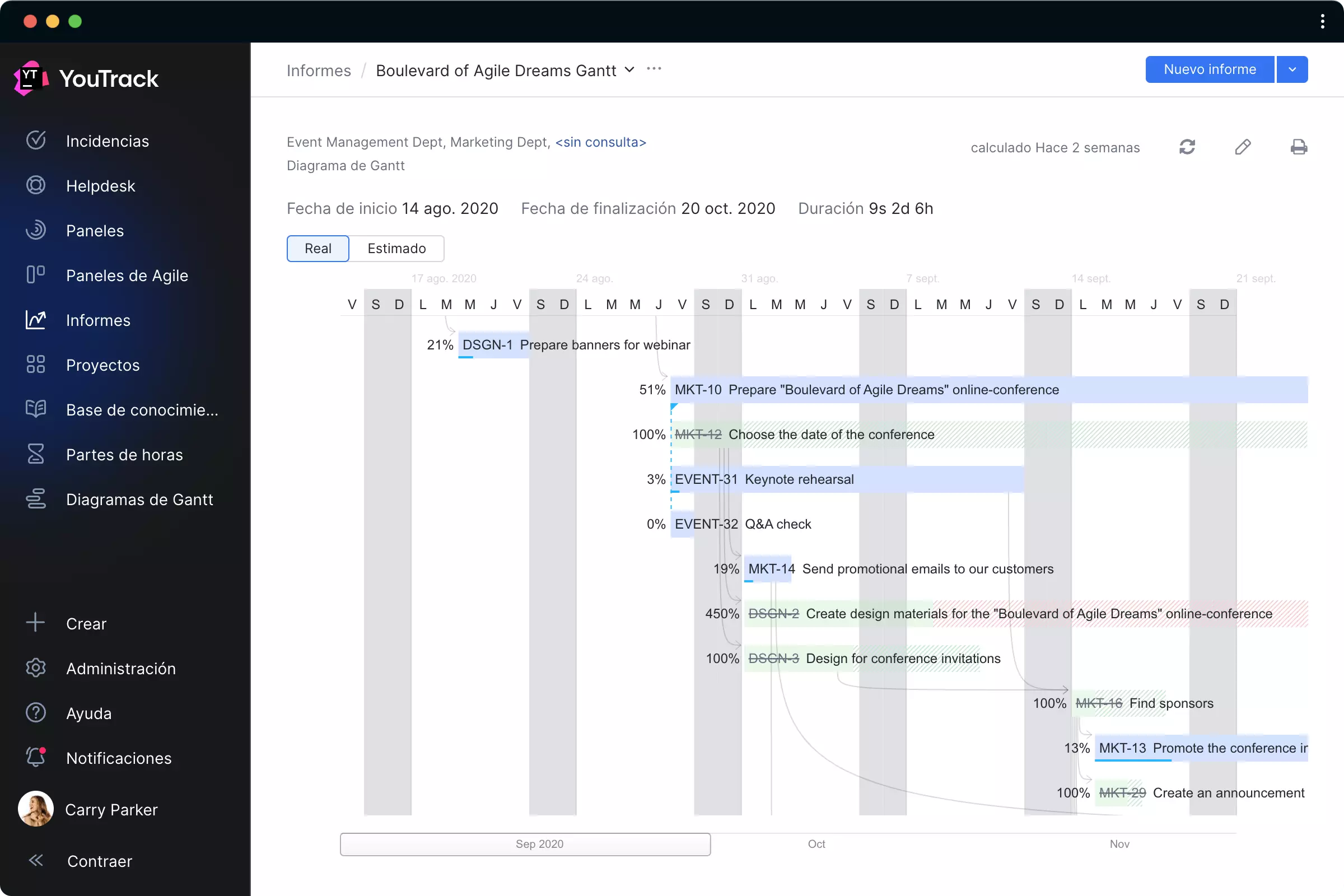 Visualice las dependencias de las tareas con diagramas de Gantt