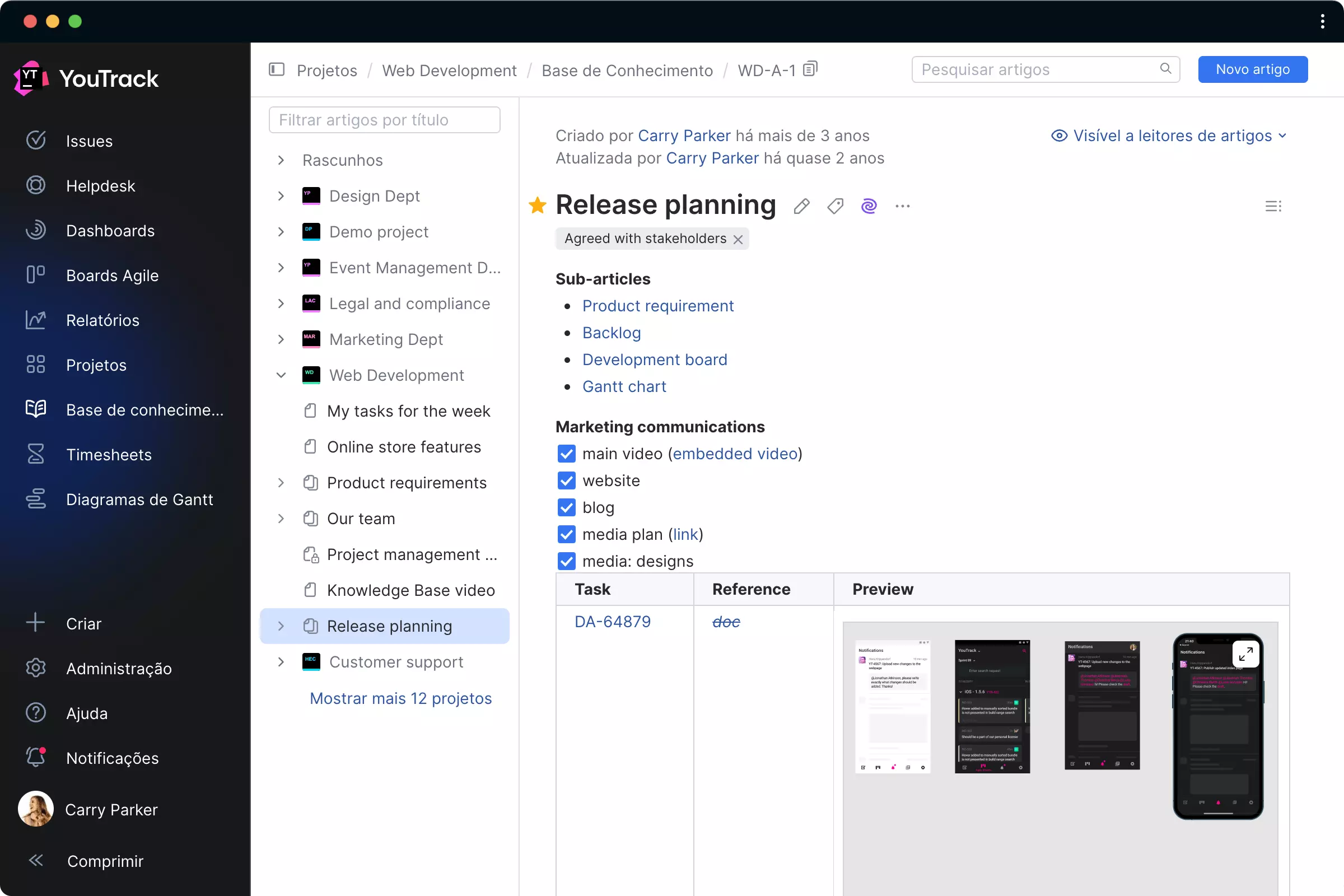 Base de conhecimento para requisitos e definição do roteiro
