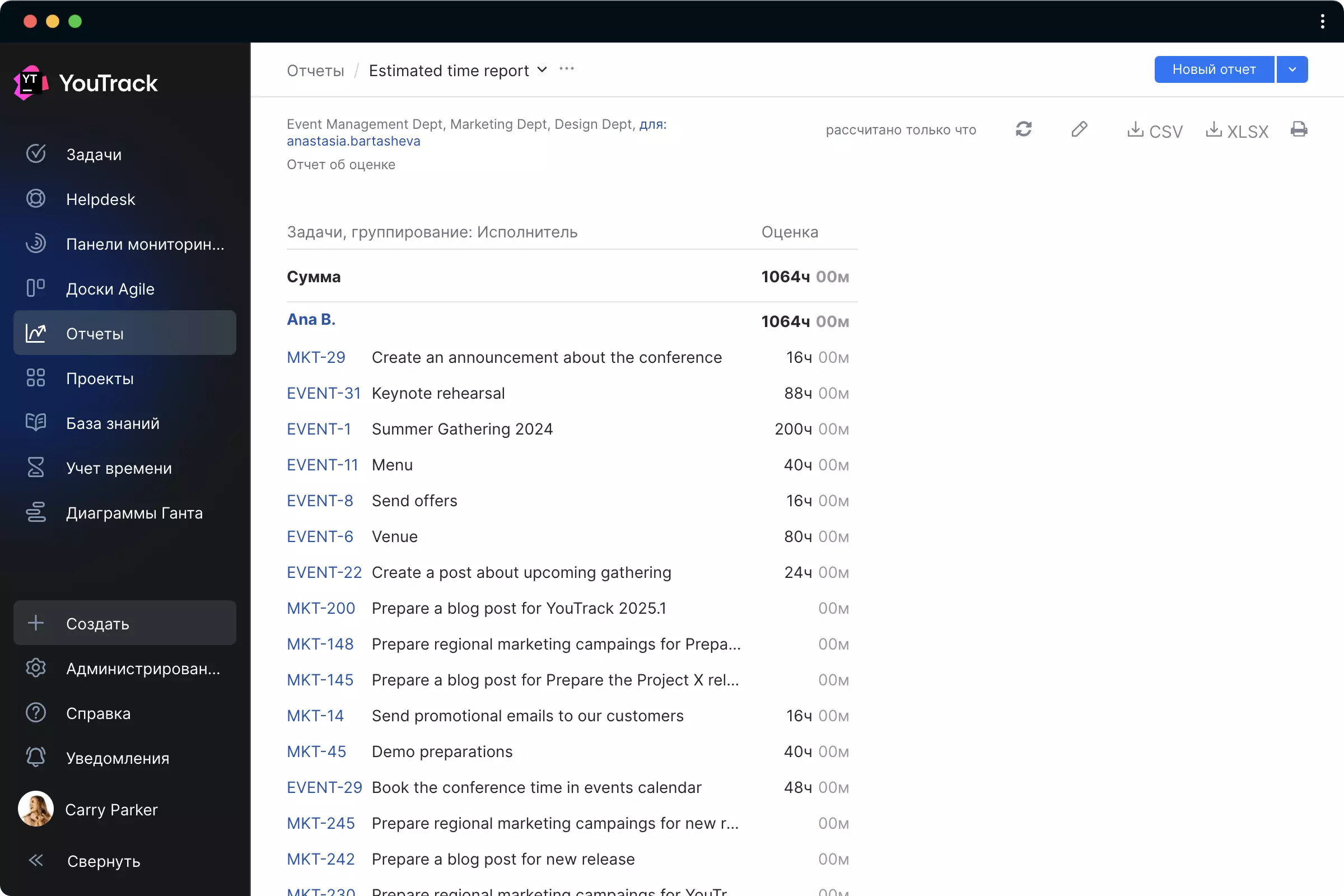 Отчеты об управлении временем