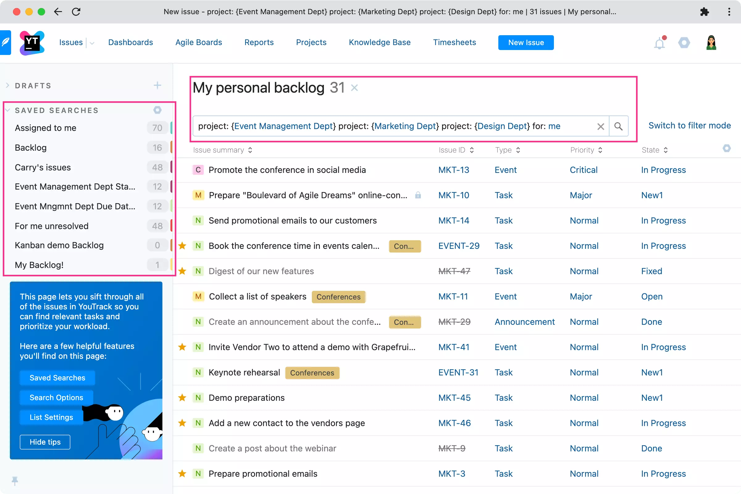 Browsing and managing tasks