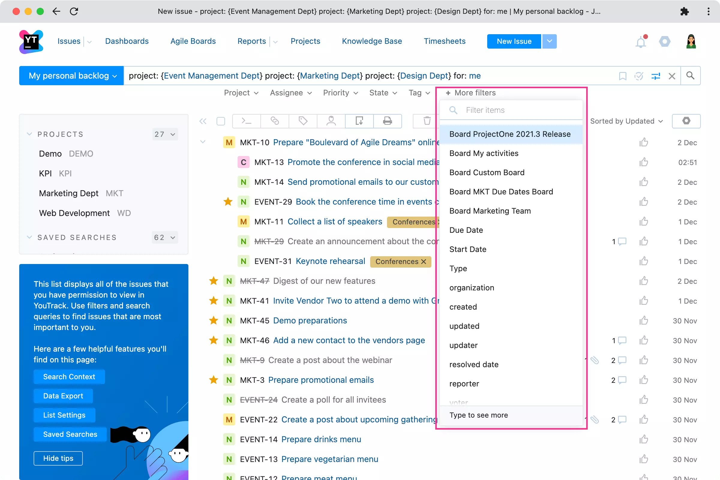 Browsing and managing tasks