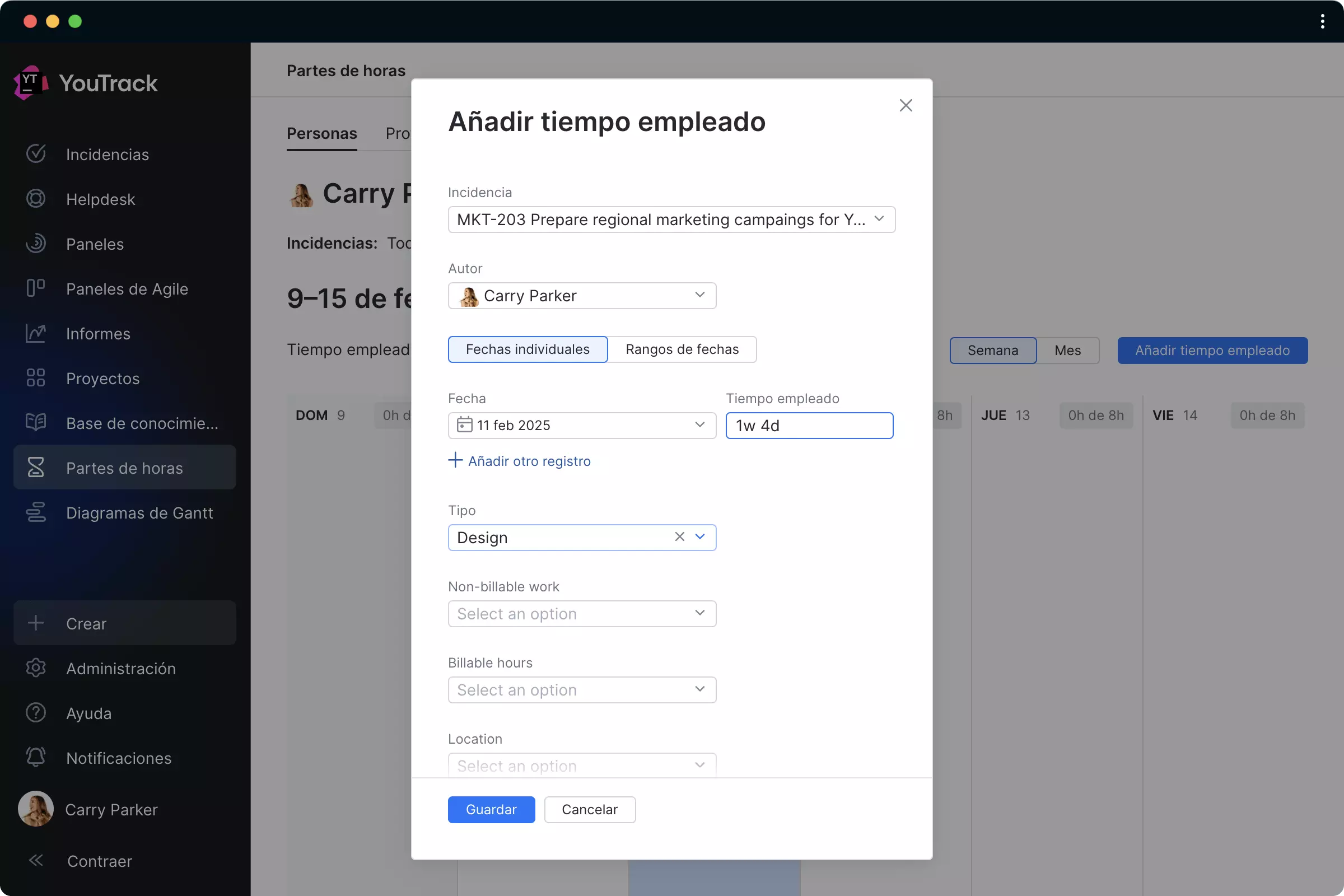 Crear entradas de tiempo manualmente