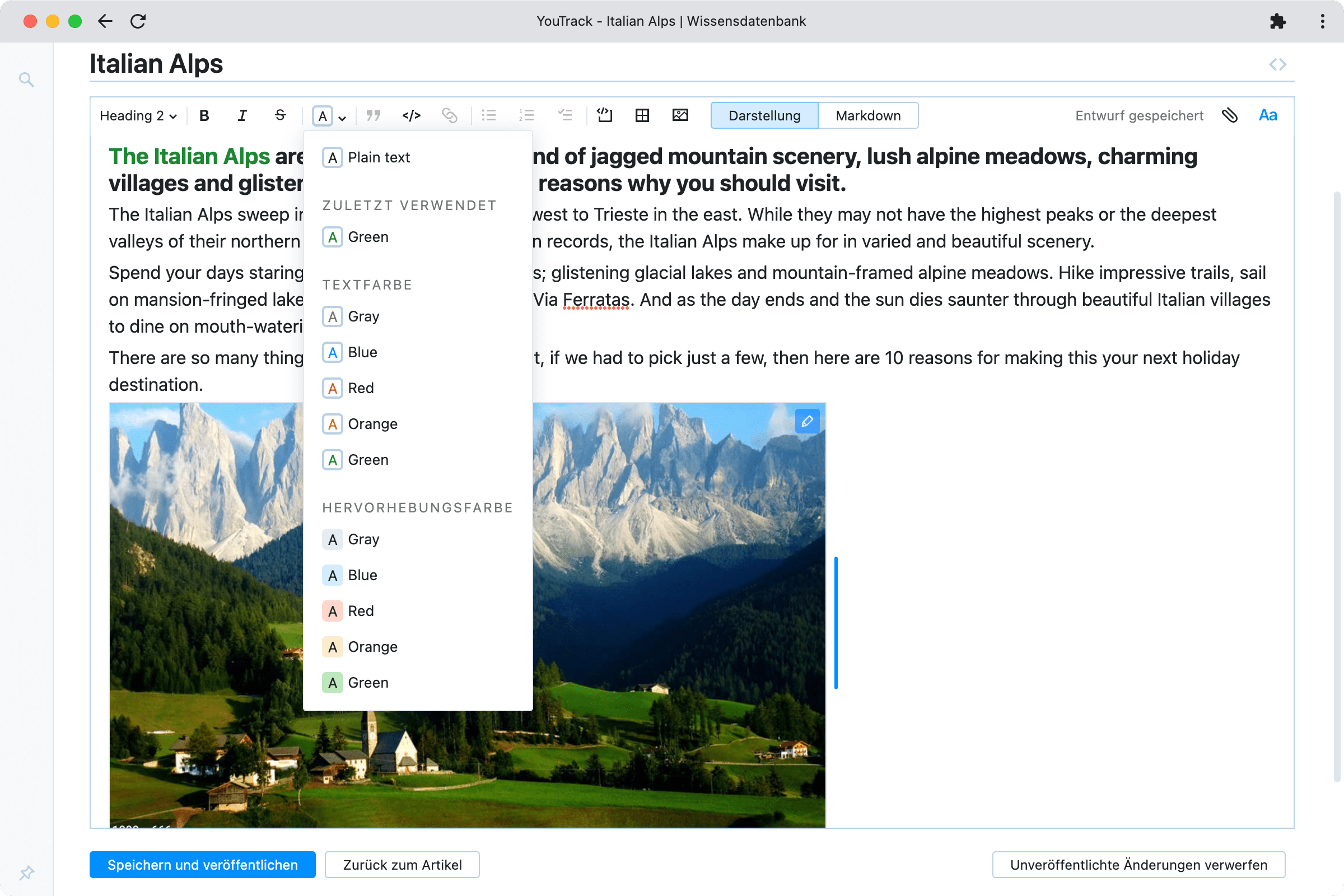Formatierung von Text und Bildern