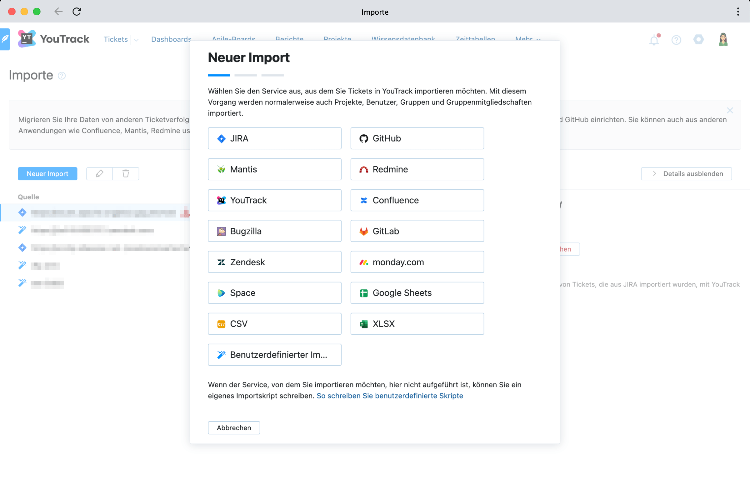 Importieren aus Google Tabellen