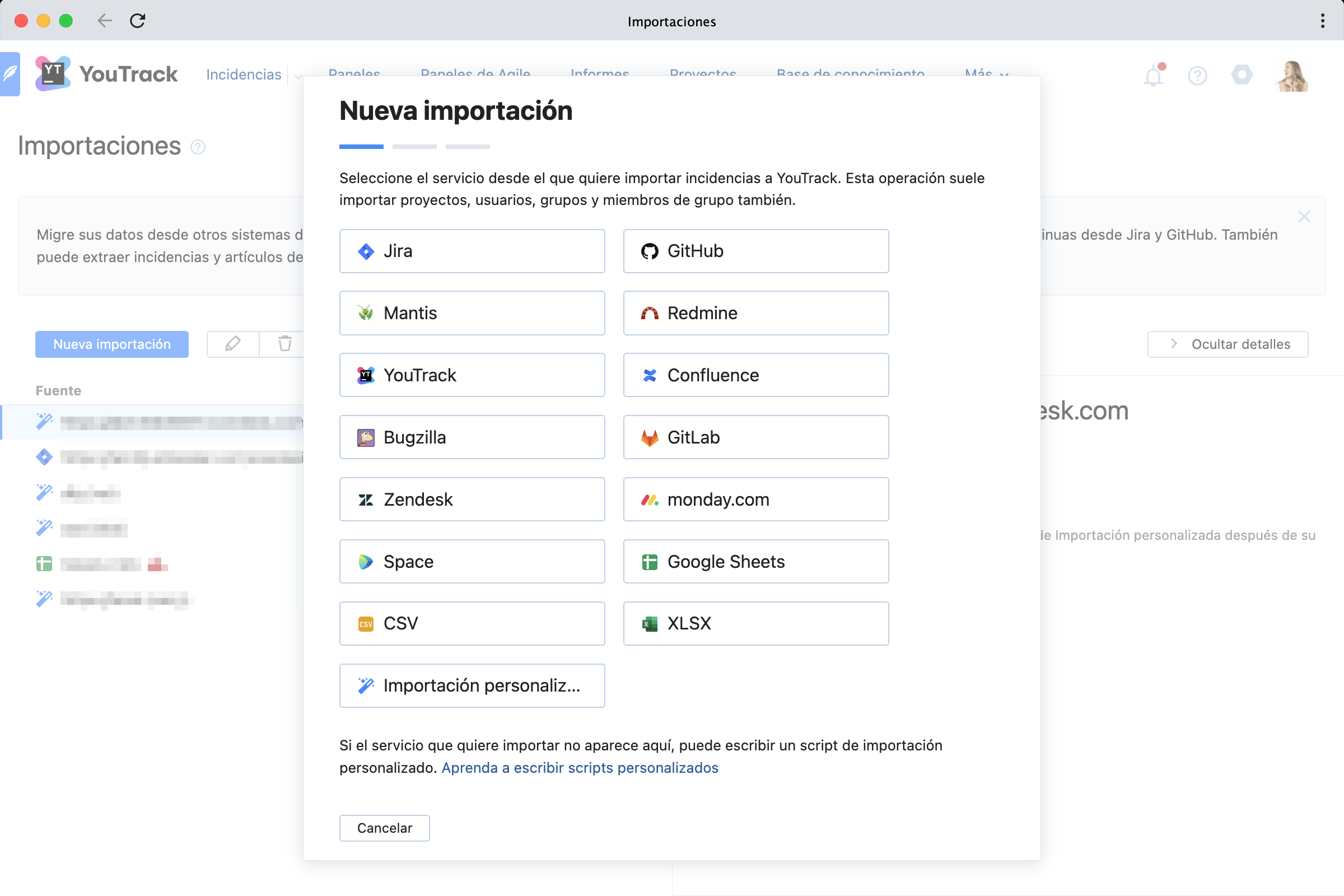 Importación de artículos desde Space