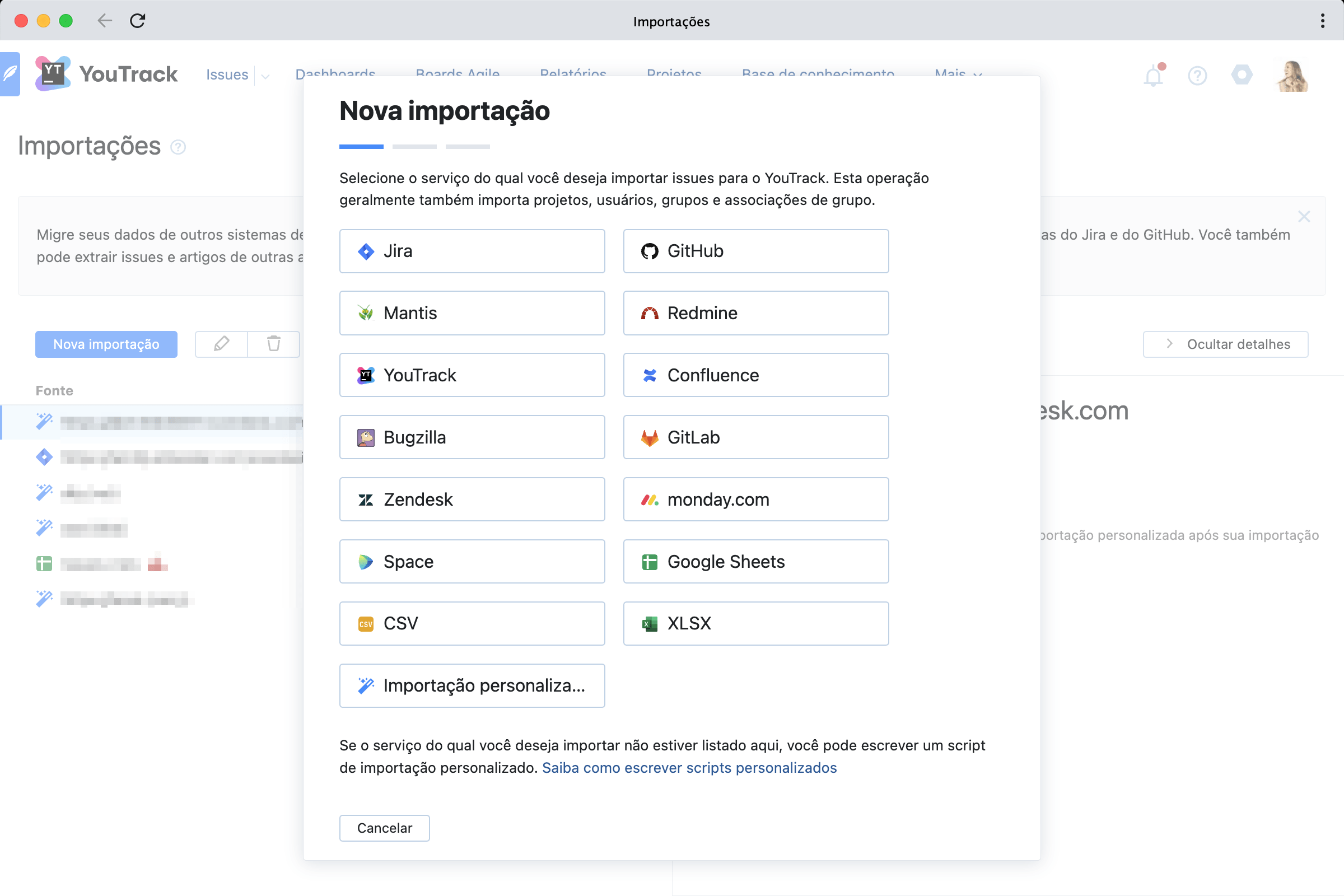 Artigos de importações do Space