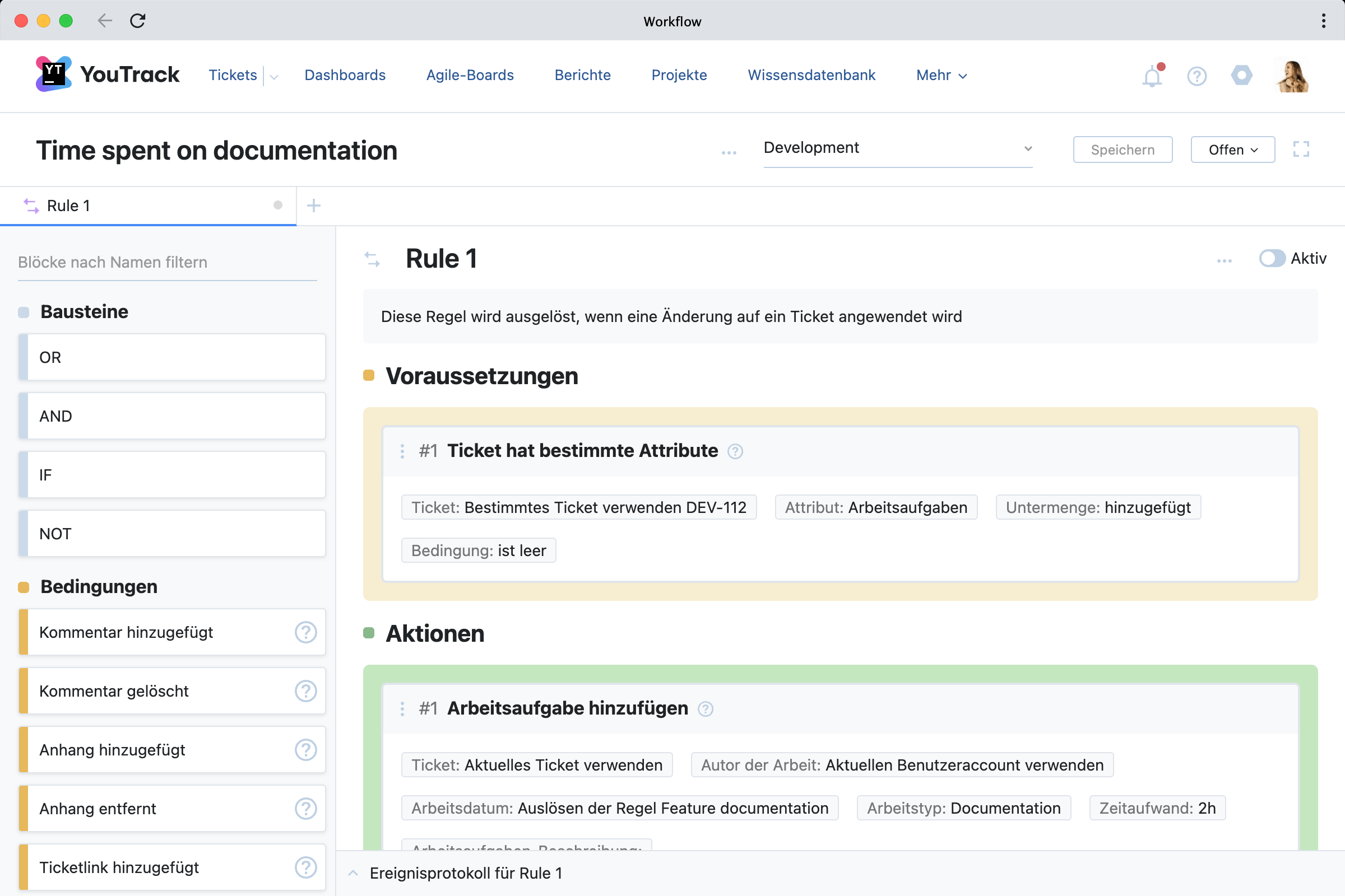 Benutzereingaben in Aktionsregeln