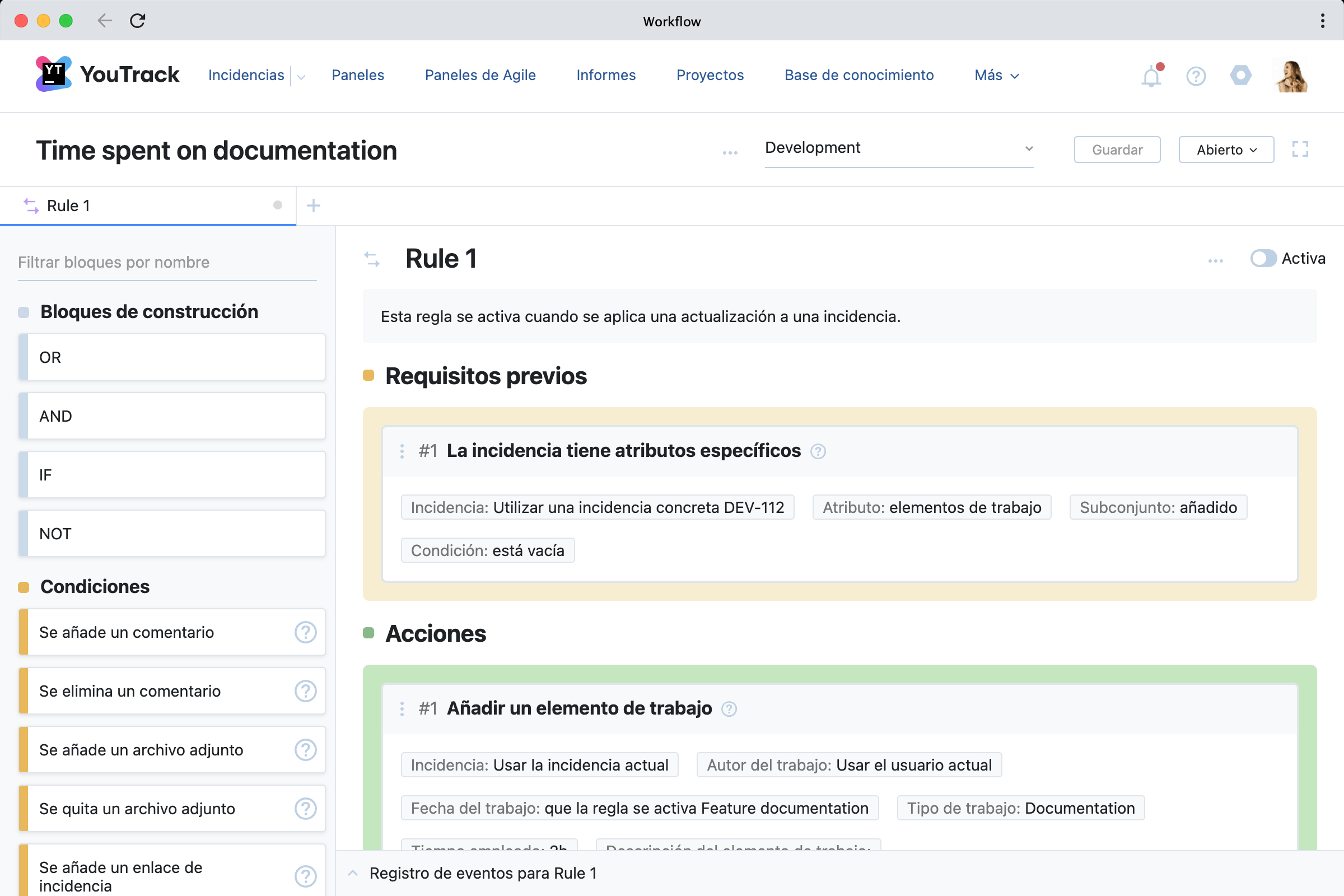 Entrada del usuario en reglas de acción