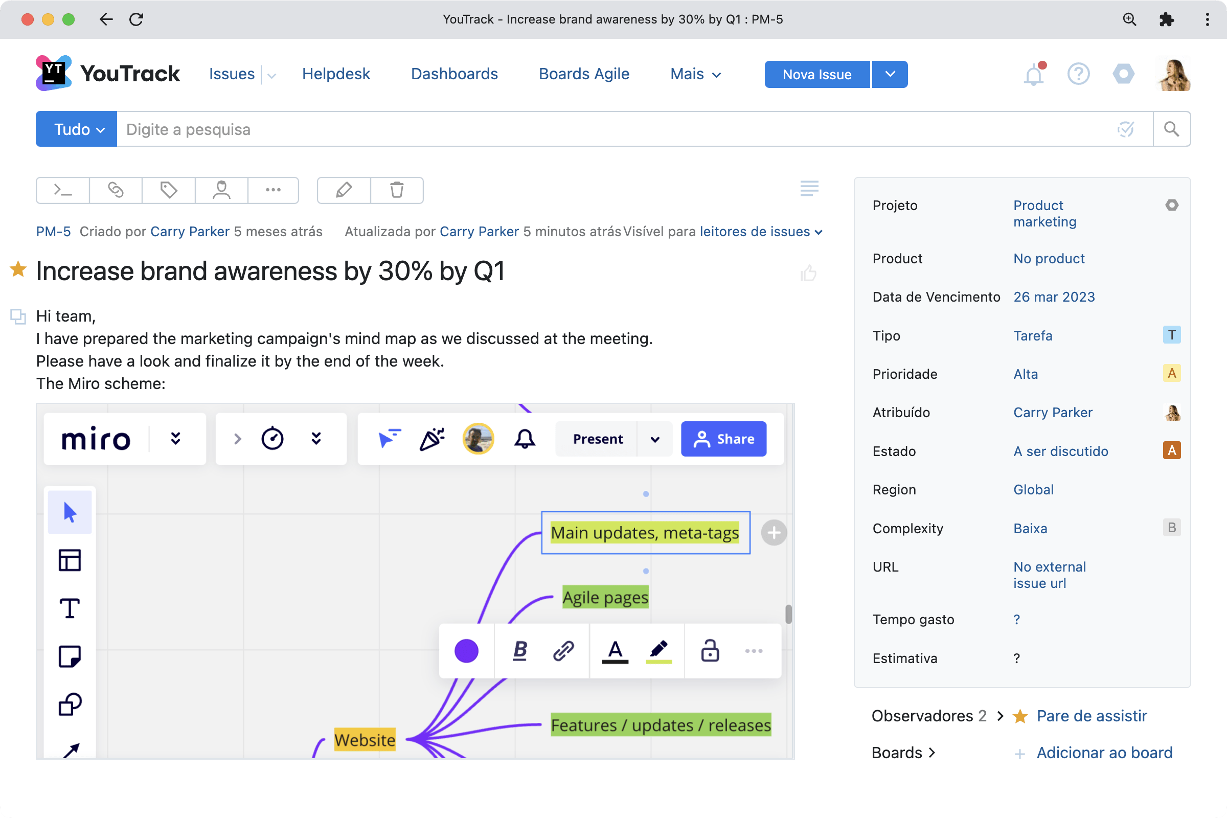 Suporte para vídeos no Google Drive e boards do Miro