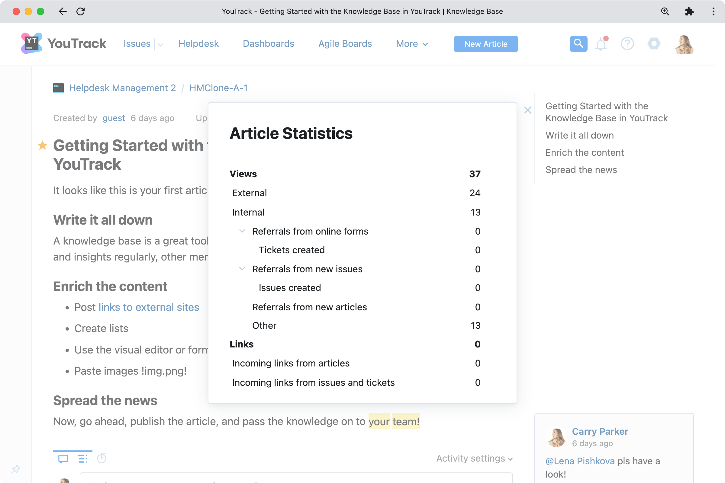 View statistics in articles