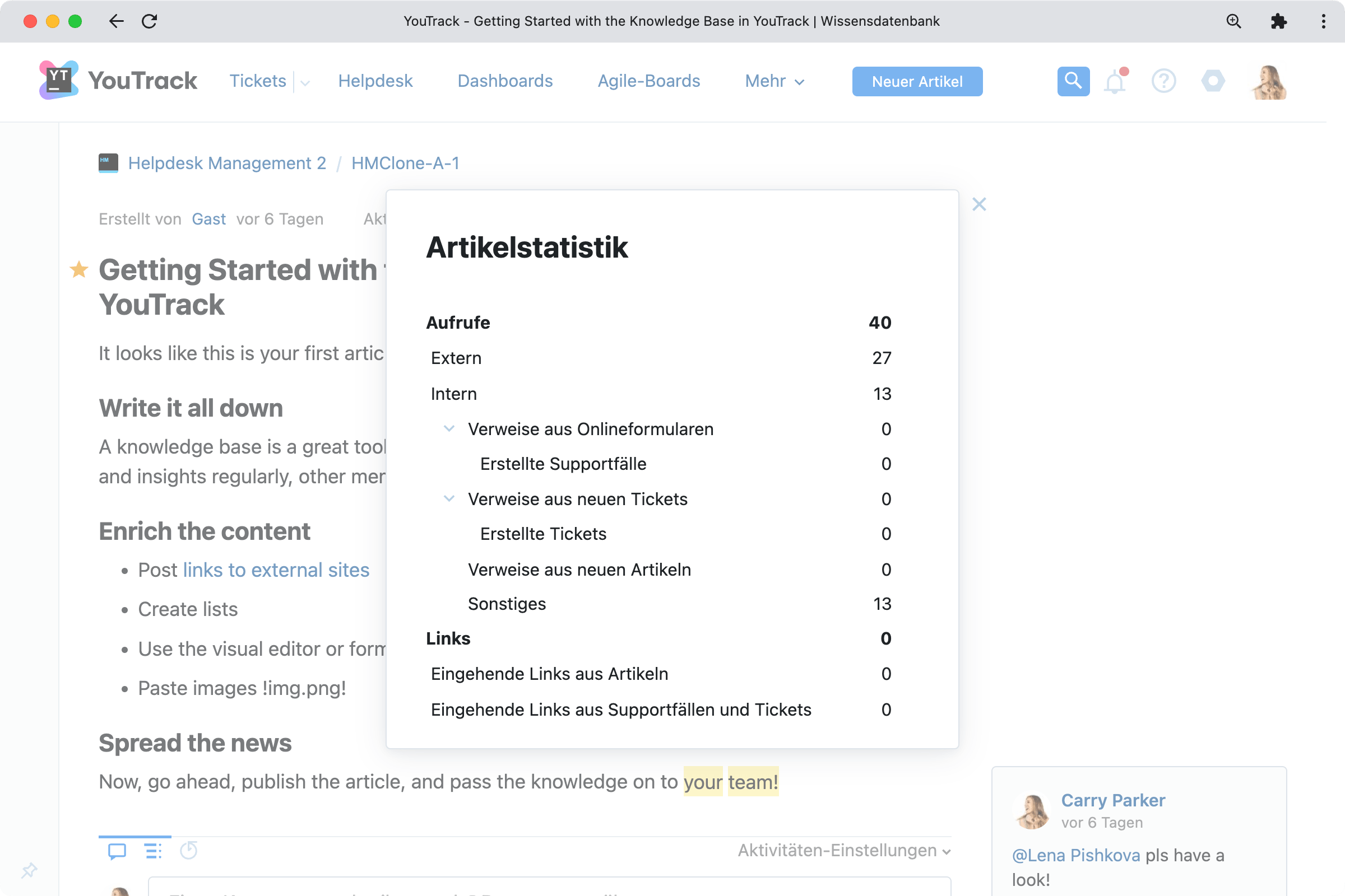 Artikelstatistiken ansehen