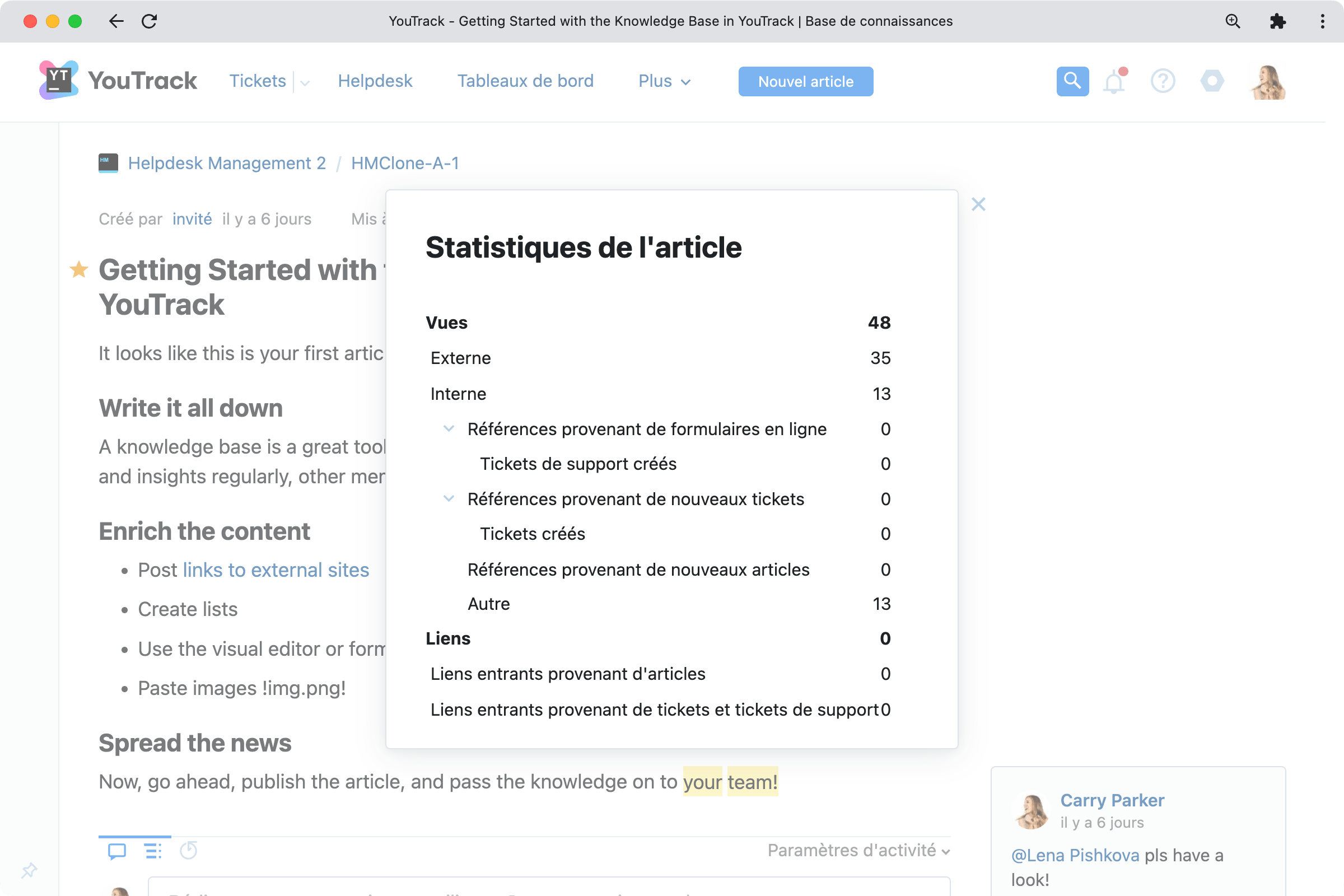 Affichez des statistiques dans les articles