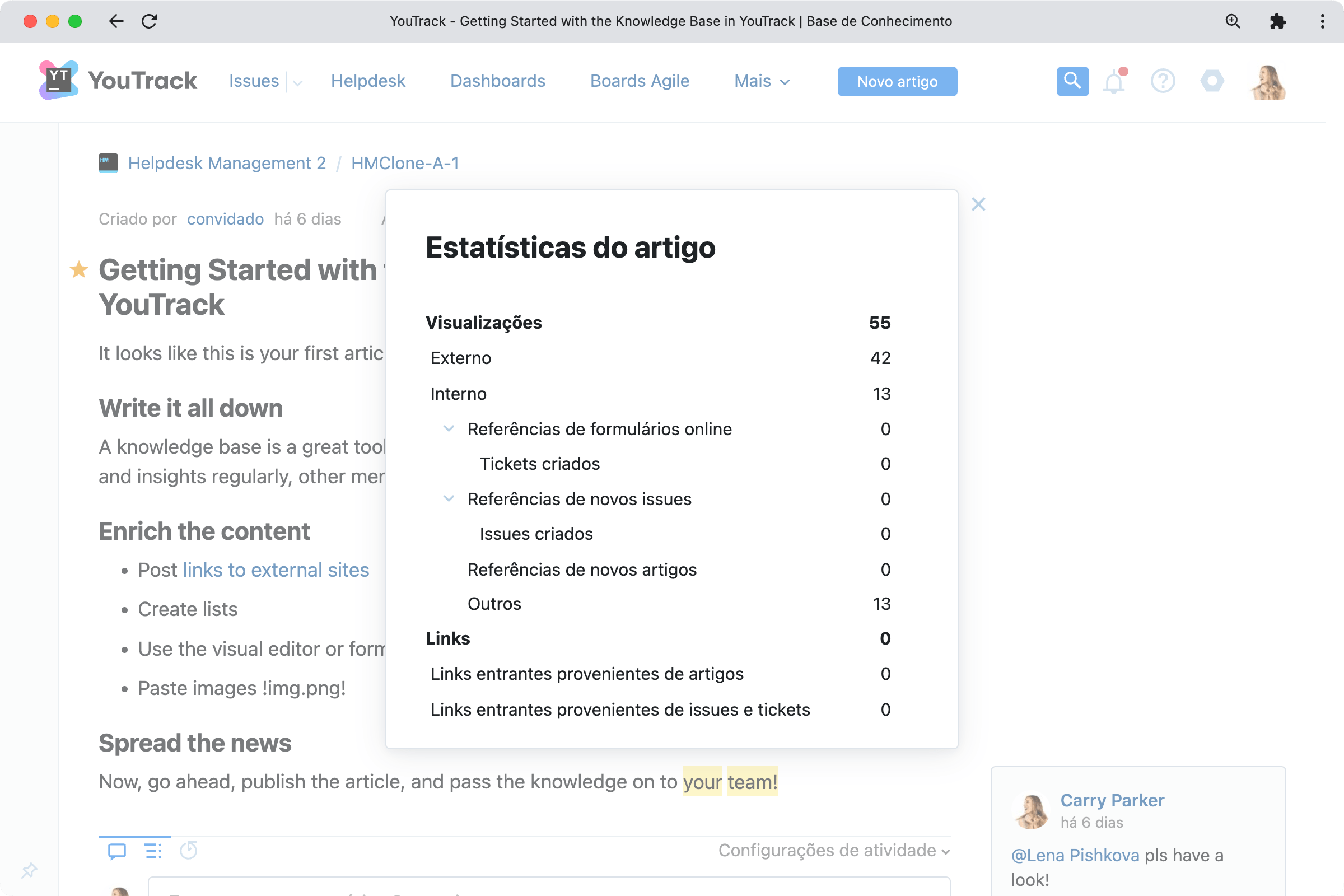 Veja estatísticas em artigos