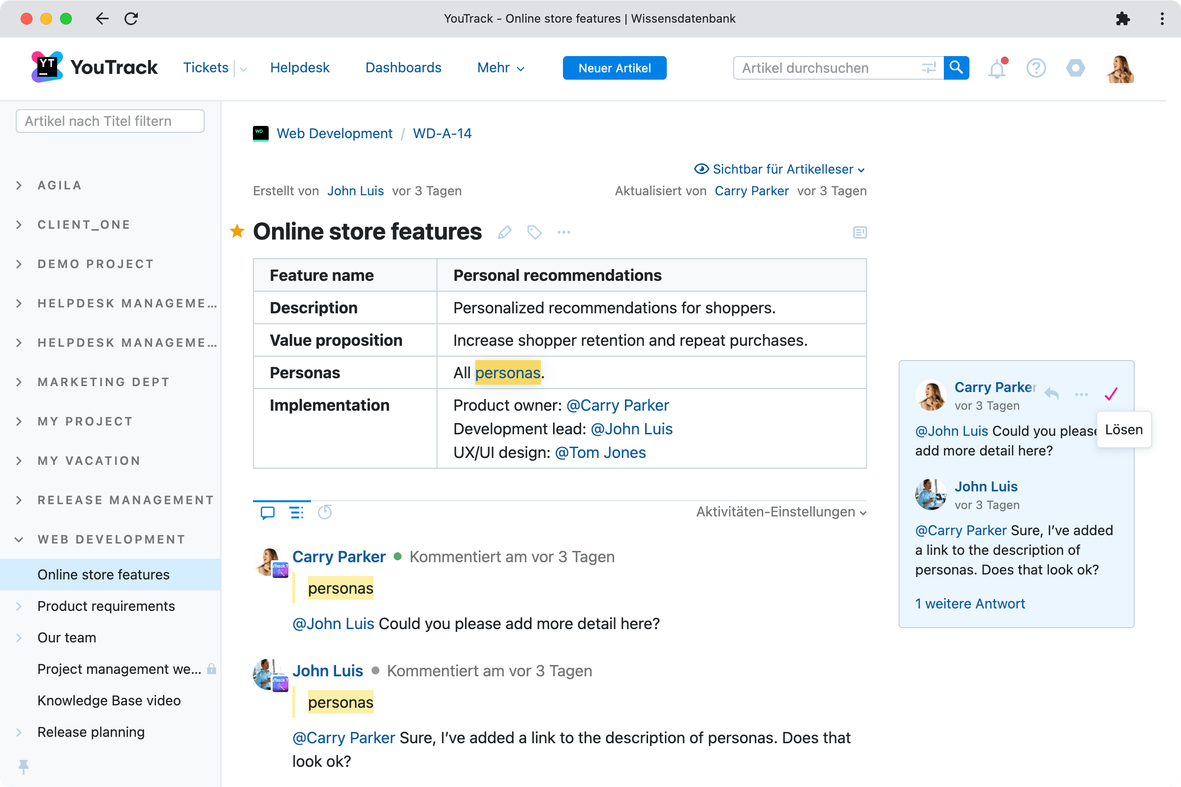 Flexibler Austausch über Inline-Kommentare