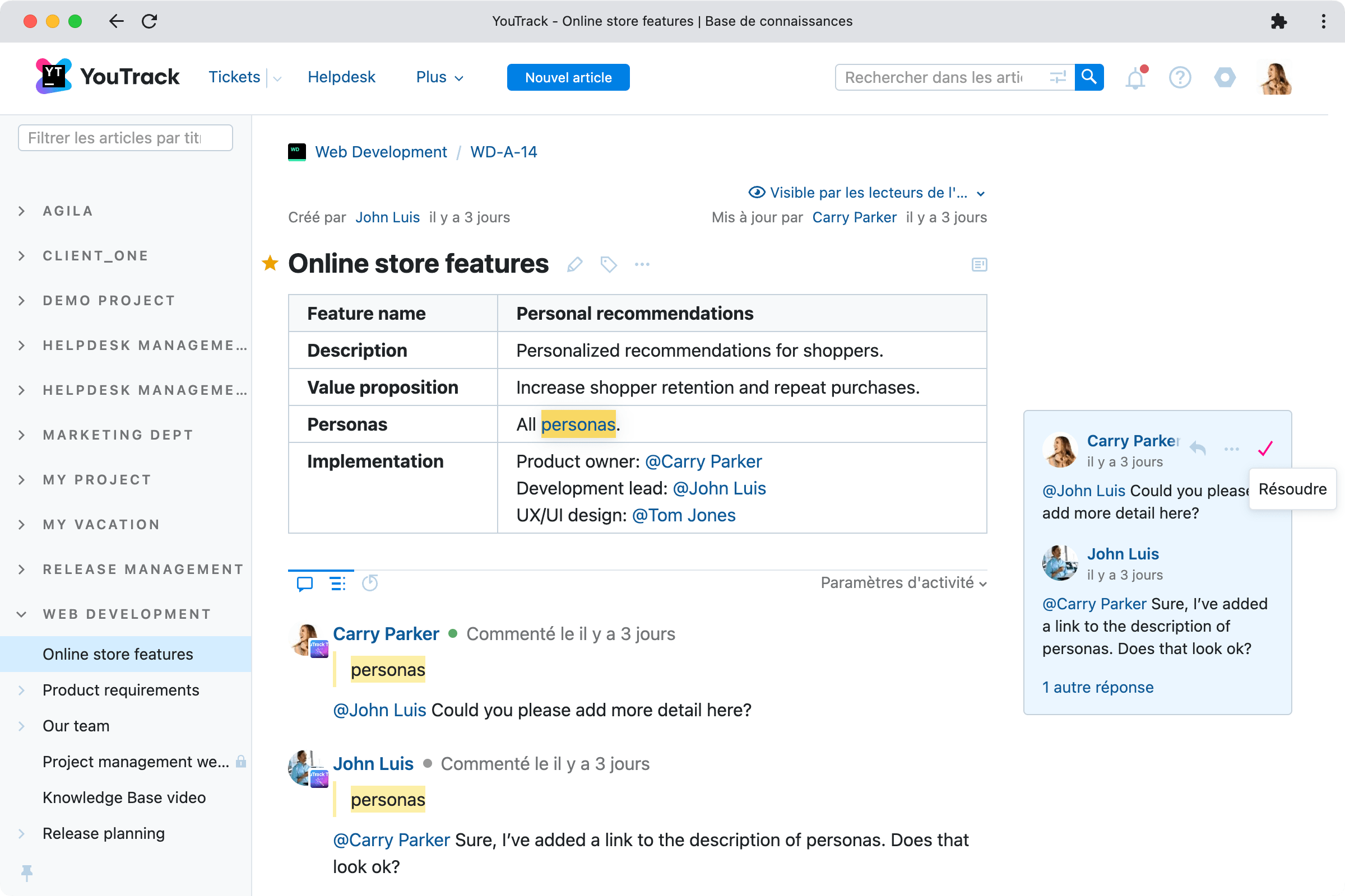Discutez de ce que vous souhaitez à l'aide des commentaires inline