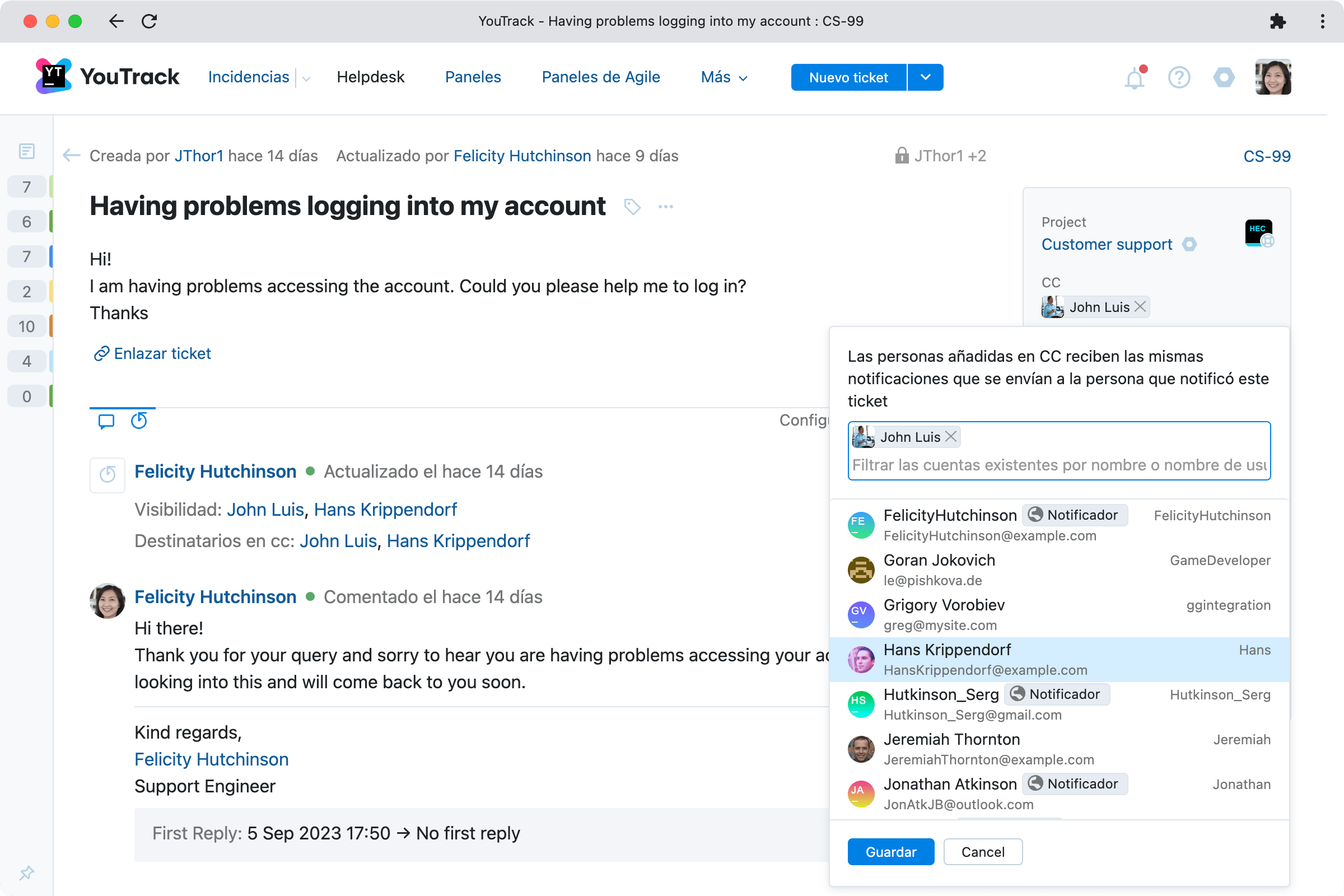 Poner en copia a los interesados en los tickets