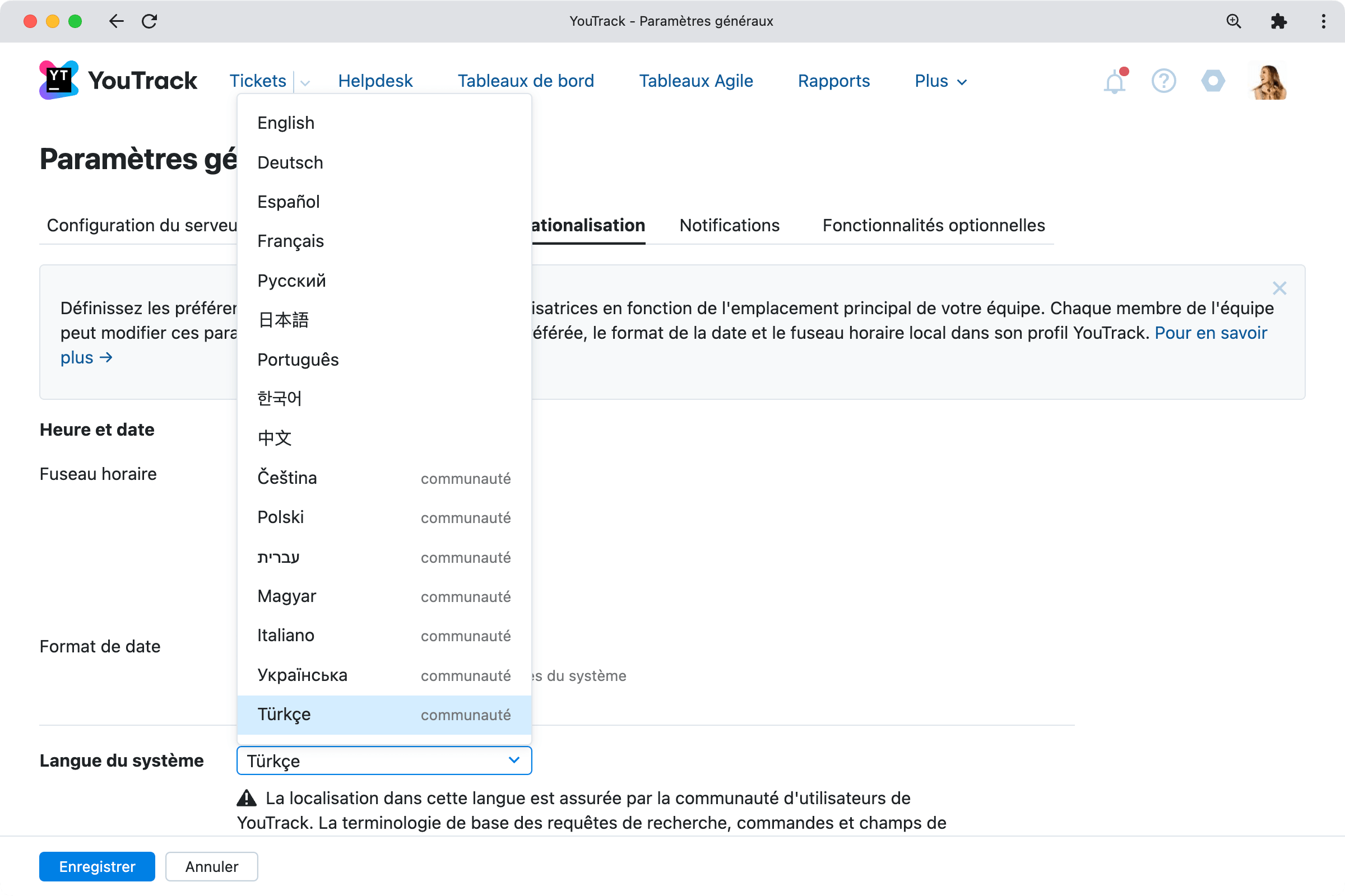 Prise en charge de la langue turque