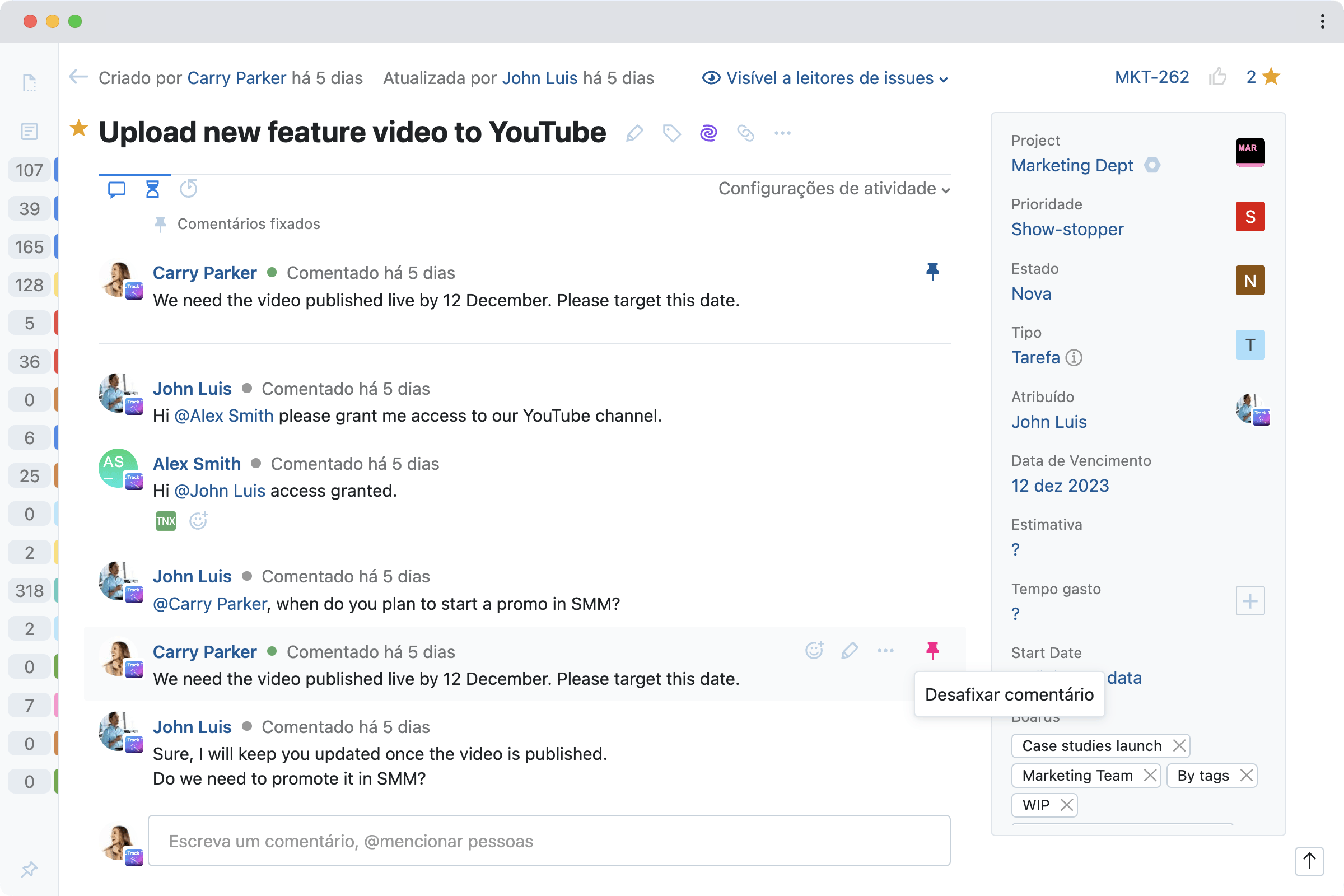 Upload de novos vídeos de recursos no YouTube