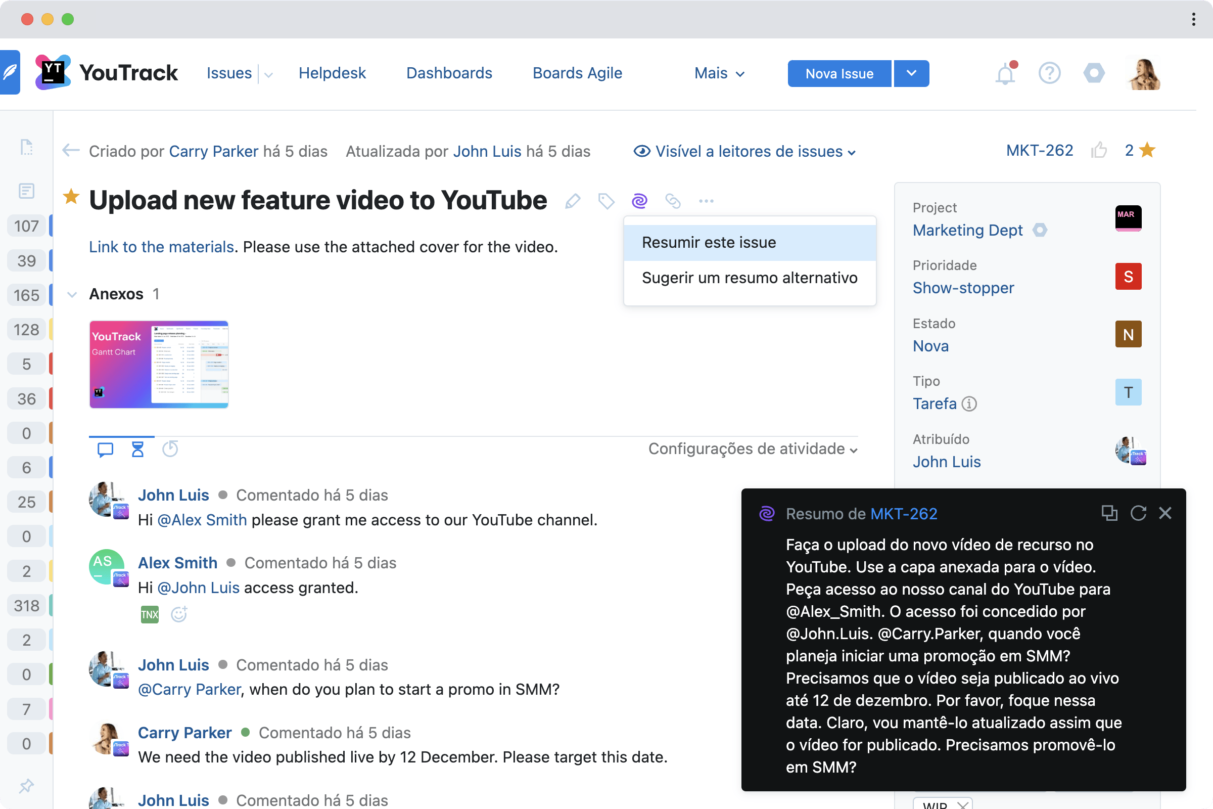 Upload de novos vídeos de recursos no YouTube